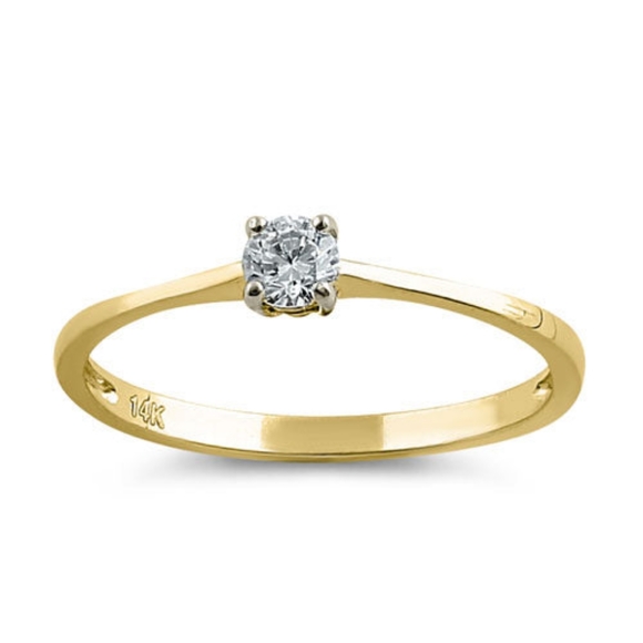 - Solid 14K Gold Small Solitaire CZ Ring - Picture 4 of 4